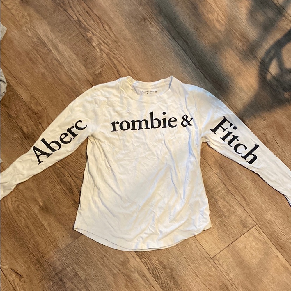 Women’s Abercrombie & Fitch White Long Sleeve Tee with Black Text
